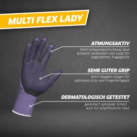 Gebol Multi Flex Lady Work Gloves with Nitrile Coating and Nubs, Dermatologically Tested Nitrile Gloves, Gardening Gloves with Grip for Women, Size XS (Size 6), Purple, 1 Pair