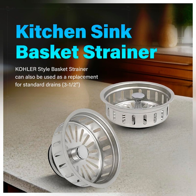 Highcraft 97353 Kitchen Sink Basket Strainer Replacement for Kohler Style