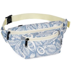 Fanny Packs for Men Women - Waist Bag Packs - Large Capacity Belt Bag for Travel Sports Hiking Large, Blue Leaf