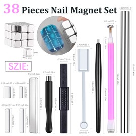 JFIYUOMCI 38Pcs Cat Eye Nail Magnet Tool Set, Strong Magnetic Cat Eye Gel Nail Polish Magnet, Cat Eye Magnets for Nails CatEye Design Nail Art Tools for Manicure DIY At Home