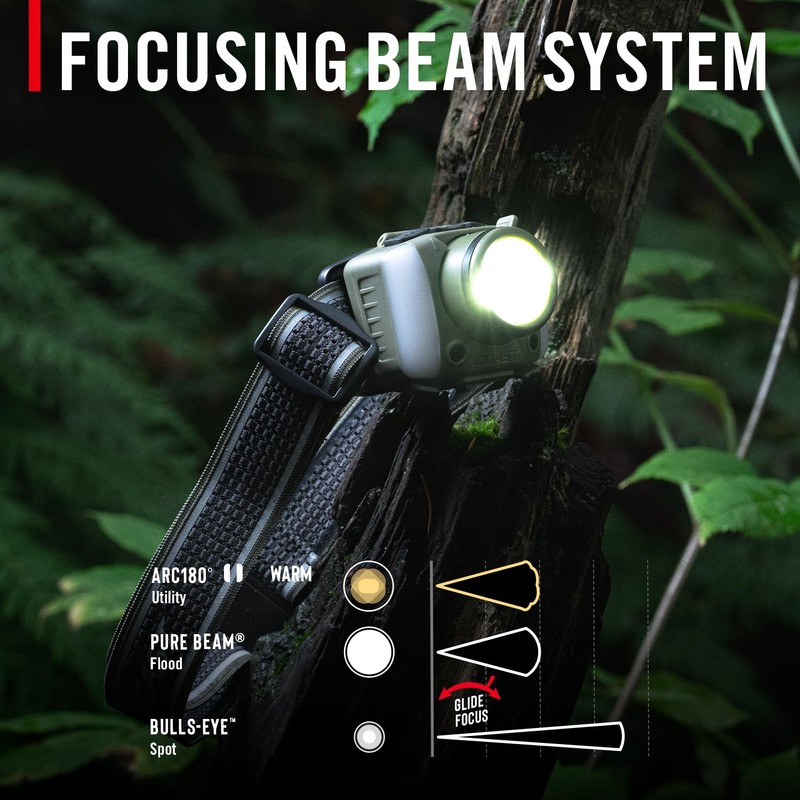 Coast FL95R 1250 Lumen Rechargeable Plus LED Headlamp with Green,