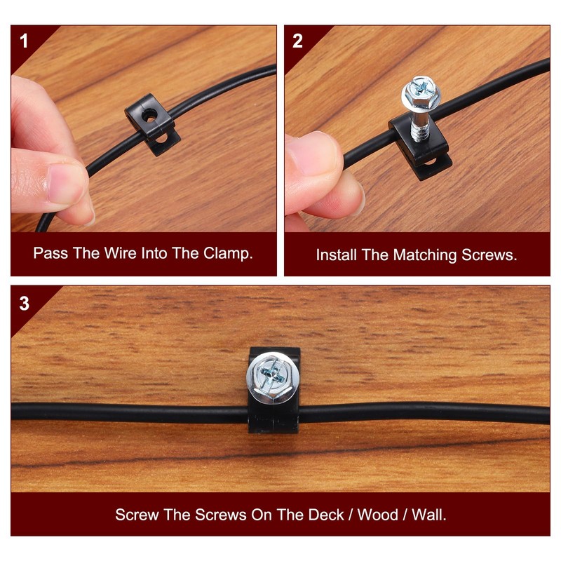 sourcing map 100pcs Single Coaxial Cable Clips 1/10" (3mm) Screw