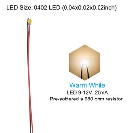 PATIKIL 0402 Pre-Wired Micro LED, 12 Pcs 9-12V Pre-soldered Mini Light Emitting Diodes Surface Mount Device for Model, DIY, 9.8" Length, Warm White