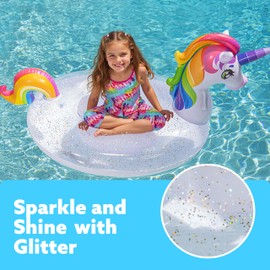 JOYIN Unicorn Pool Float Kids - Inflatable Rainbow Unicorn Floaty with Glitters Fun Pool Floats, Ride On Unicorn Beach Lake Floaties Raft Lounge, Party in Summer Decorations Pool Toys for Kids