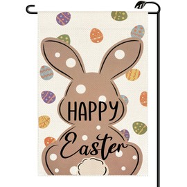Happy Easter Bunny Garden Flag 12x18 Inch Vertical Double Sided Polka Dot Small Flags Farmhouse Outside Decoration For Yard (ONLY FLAG) FH17