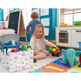 DDBASKET Rectangular Rainbow Baskets Girls Basket Kids Storage Bins Toy Storage Bin Organizer Box Rainbow Room Decor for Home(Purple rainbow)