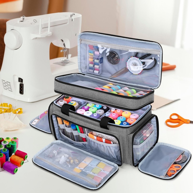 LUXJA Large 2 Layers Sewing Organizer Bag with 5 Detachable