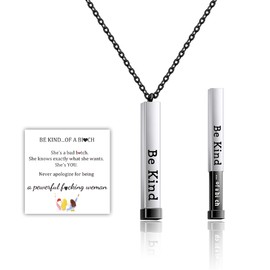 HMOOY Be Kind of a B Necklace for Women, 3D Engraving Vertical Bar Stainless Steel Necklace Hidden Necklace Inspirational Necklace Choker Necklace (Square Retractable, Black)