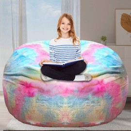 FIEATES 7FT Bean Bag Chair for Adults Kids No Filler Soft Oversized Round Big Joe Beanbag Chair Lazy Sofa Reading Chair Cover, Multicolored