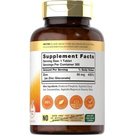 Zinc Premium 50mg 300 Tabletas Alta Potencia Inmunidad Sabor Sin sabor