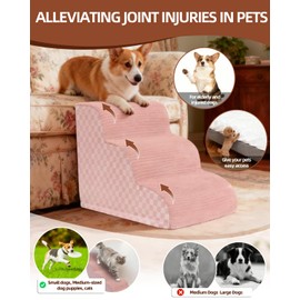 Dog Curved Stairs for High Beds 22" H, 5-Step Pet Stairs for Small Dogs with High Density Foam, Dog Slope Stairs with Durable Non-Slip Bottom Pink