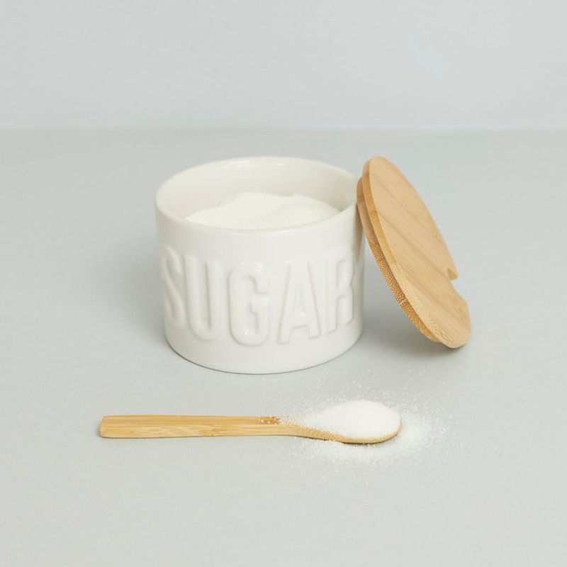 balvi Sugar Bowl Colour White Elegant Ceramic / Bamboo Sugar