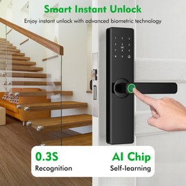 Smart Fingerprint Door Lock, Keyless Entry Front Door Lock Deadbolt with Doorbell, Smart Mortise Lock Built in App Control, IC Card, Keys, Anti-Peep Touchscreen, Perfect for Home/Apartment