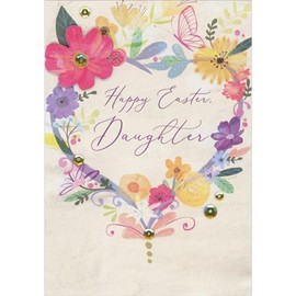 Designer Greetings Heart Shape of Flowers, 3D Die Cut Pink Flower and Gold Sequins Hand Decorated Easter Card for Daughter