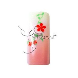 Red Floral Pre-designed Acrylic/UV Gel Artificial/False French Nail Tips (70 pcs.)