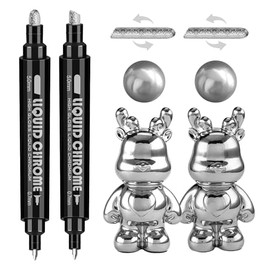 2Pcs Permanent Liquid Chrome Marker, Silver Oil-based Metallic Pens for Ceramic, Rocks, Metal, Plastic Model, Glass, Three Nib Sizes - 5.0mm Chisel Point&2.5mm Round Tip, 0.7mm Fine Tip