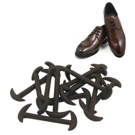 SimonJp Shoelaces, No Tie, No Loose, Elastic Shoelaces, One Size Fits Most, For Leather Shoes, 12 pcs, Braun