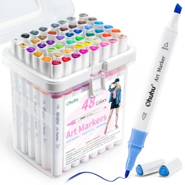 Ohuhu Colouring Pens 48 Colours, Graffiti Pens Markers Set for Architectural Design Double Tipped Alcohol Markers Chisel & Bullet Alcohol-Based Art Marker for Artists (Illustration Tone)