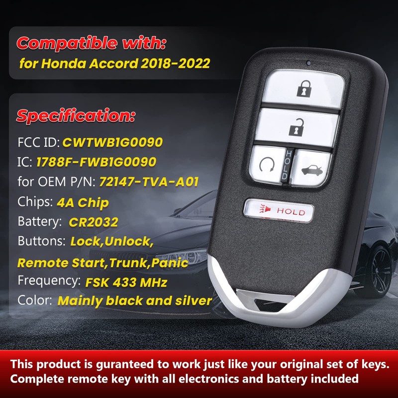 Aichiyu Keyless Entry Smart Proximity Remote Key Fob 5 Buttons
