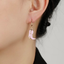 RUOFFETA Western Cowgirl Boot Earrings for Women, Cowgirl Hat dangle Earrings(Pink Boot)