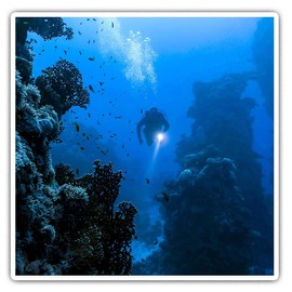Square Stickers (Set of 2) 10cm - Underwater Scuba Diver Diving Ocean Fun Decals for Laptops,Tablets,Luggage,Scrap Booking,Fridges, #8507