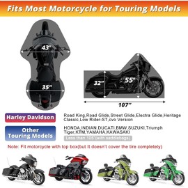 Tokept Motorcycle Cover, with Vents Dirt Bike Cover,for Different Touring Models Harley Davidson Road King,Road Glide,Street Glide,Electra Glide,Low Rider-ST (Black&Grey)