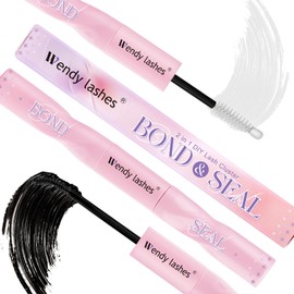 Lash Glue Bond and Seal for DIY: Wendy, 2 in 1, Strong & Flexible Hold, 5ml Black Bond, 5ml Clear Seal, 1 Pink Pack