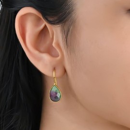 Gempires Ruby Zoisite Teardrop Crystal Earrings, Pear Shape Dangle Drop, Natural Gemstone Earring, Everyday Wear, Hypoallergenic 14k Gold Plated, Gift for Mom Wife, Small, Brass, ruby zoisite