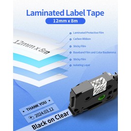 Upwinning TZe-131 Clear Label Tape Compatible Brother P-Touch TZe-131 Tze131 Aze131 Black on Clear Tape TZe 12mm 0.47 Laminated Label TZe131 for Ptouch PT-1000 1010 H101C H110 H105 E110 H100R, 3-Pack