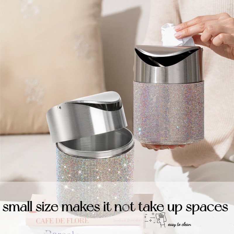 ZOOFOX Countertop Trash Can, 1.5 Liter Bling Rhinestone Garbage Bin