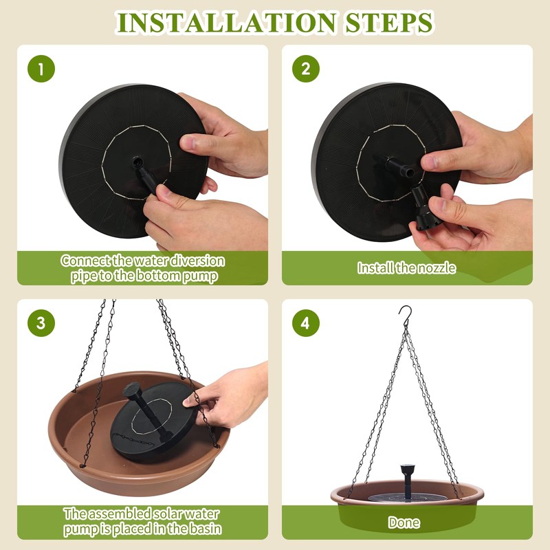 12 Inch Hanging Solar Bird Bath Fountain, Brown Outdoor Garden
