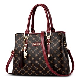 DORRISO Women Handbags Fashion Top Handle Handbag Unique Grid Pattern Design Travel Casual Tote Bag Shoulder Bag Cute Pendant Ladies Crossbody Bag Red