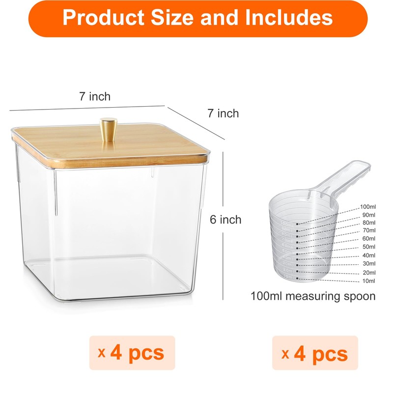 4 Pack Laundry Detergent Container, Clear Laundry Room Organization Containers,