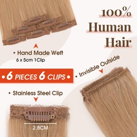 TESS Clip in Hair Extensions for Women UK Real Human Hair Multiple Uses Straight Highlights Weft 6PCS 6 Clips #27 Dark Blonde 10 inch