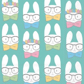 Boston International IHR 3 Ply Cocktail Napkins 5" x 5" Easter Bunny Turquoise