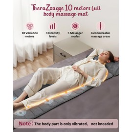 THERAZZAGGE Full Body Massage Mat, Detachable Neck Massager, Back Massager Pad, Massage Chair Full Body, 10 Vibrating Motors, 5 Massage Modes and 3 Heating Settings