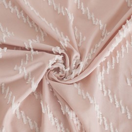 Extra Long Pink Boho Shower Curtain with White Tassel, Woven Fabric 96 in Shower Curtain, Tufted Chevron Striped, 72 x 96, Modern Chic Textured Minimalist Cute Shower Curtain for Bathroom