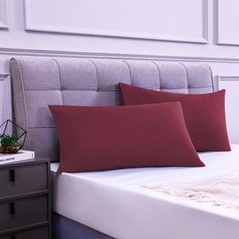 Set of 2 Cushion Covers, 100% Cotton, 50 x 70 cm, 2 Pieces, Super Soft Premium Jersey Pillowcase, Burgundy Cushion Cover