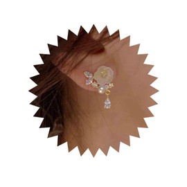 Aneneiceera Vintage Acrylic Flower Crystal Earrings Gold Teardrop Crystal Dangle Earrings Waterdrop Rhinestone Dangle Earrings Wedding Pearl Crystal Ear Climber Earrings Jewelry for Women