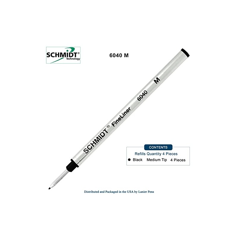 Schmidt: 6040 Fineliner Rollerball Refill, Black Ink, Pack of 4.