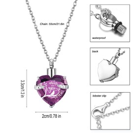 Q&D&S Crystal Urn Necklace for Ashes, Heart Birthstone Memorial Cremation Gift Jewelry for Women (purple)