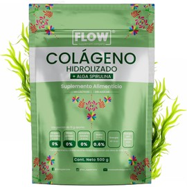 COLAGENO HIDROLIZADO CON SPIRULINA - 500 GRAMOS en Polvo - Colágeno con Magnesio, Vitamina C y Biotina - Suplemento - Flow Supplements