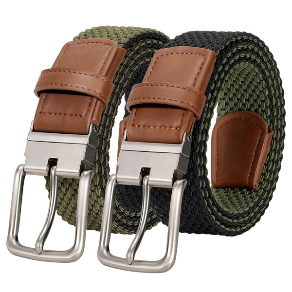 JASGOOD Reversible Elastic Braided Belt for Men, 1.34" Casual Woven