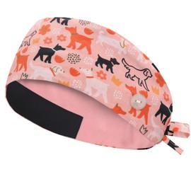 IRIS CRAFT Adjustable Working Cap with Button, Satin-Lined Cotton Working Hat Sweatband, Double Layer Elastic Bandage Tie Back Hats for Women & Men, One Size, Satin-Lined Doggy Pink