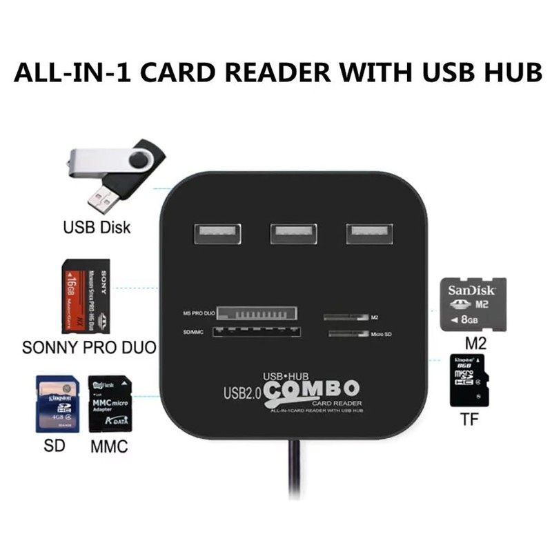 H31CS USB 2.0 Hub with 3 Ports & Card Reader