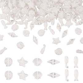 Beadthoven 250pcs Shell Beads White Acrylic Beads Ocean Transparent Acrylic Beads Bulk Mini Fish Starfish Conch Loose Spacer Beads for Bracelet Necklace Earrings Jewelry Making Supplies