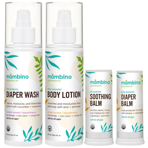 Mambino Organics Baby Arrival Essential Care Gift Set – All Natural 4pc Set with Newborn Must Have - Best Gift for New Moms