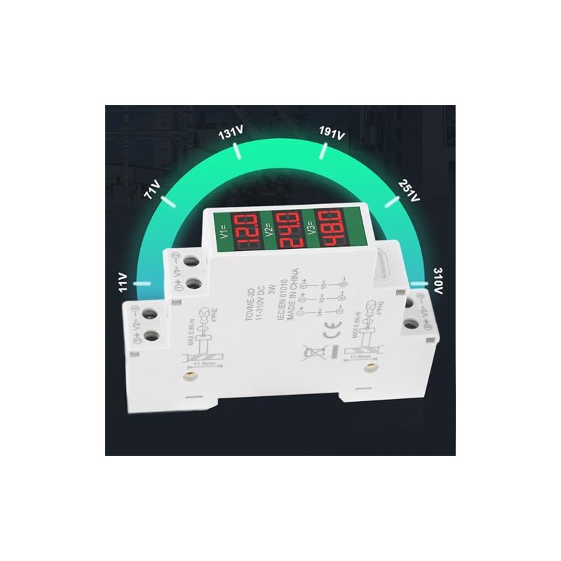 Garosa DIN Rail Voltmeter 3 Digits DC 11V to 310V