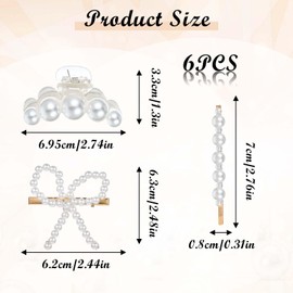 6Pcs Pearl Bow Hair Pin, Stylish White Pearl Hair Clips for Women, Small Elegant Bowknot Pearl Hairpins Pearl Clips for Hair Styling Wedding Birthday Bouquets Accessories (3Styles)