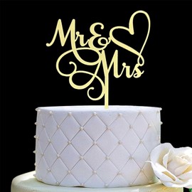 JIEEIN Mr & Mrs - Decoración para tarta de novia y novio, decoración para tartas de compromiso, espejo dorado acrílico